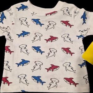 Shark Print Kids Shirt - White, Blue, Red